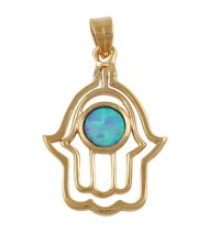 Gold Filled Opal Hamsa Pendant